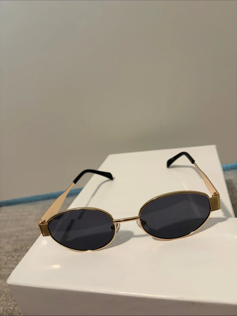 Amazon Gold Frame Black Lens Oval Sunglasses for Women